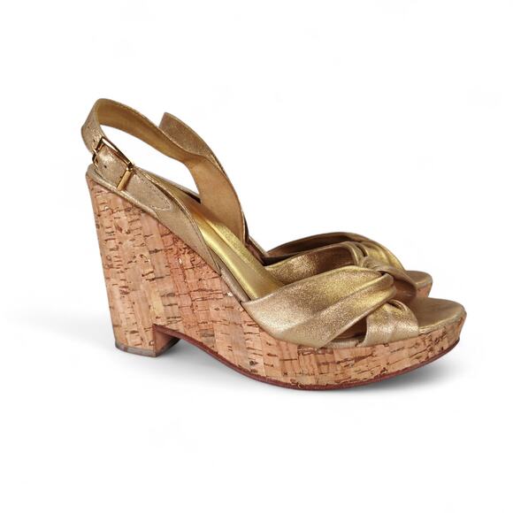 Dani Black Gold Leather Cork Platform Wedge Sandals 7.5M Made in Brazil - Picture 11 of 14